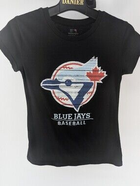 Genuine Merchandise Black Tee with Red & Blue MLB Logo Toronto Blue Jays